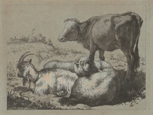 Stående okse, to får og en ged, ca. 1762. af Francesco Londonio