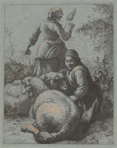 Kvindespinder og en hyrde med flok af Francesco Londonio