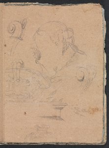 Verona Skitsebog: Arkitektoniske motiver med kvindehoved side 45, 1760. af Francesco Lorenzi
