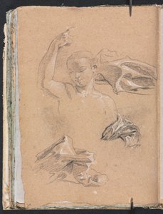Verona Skitsebog: Figur med oprejst højre arm og draperistudier (side 68) af Francesco Lorenzi