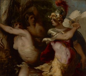 Rinaldos erobring af den fortryllede skov, ca. 1650-1655 (olie på kobber) af Francesco Maffei