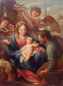 Madonna og barnet med Sankt Josef, eller Resten af flugten til Egypten (olie på lærred)