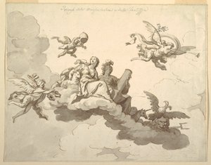 Tegning, Design til et malet loft: Sagtmodighedens og styrkens triumf, ca. 1780