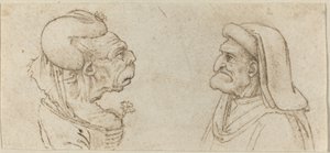To groteske hoveder af Francesco Melzi after Leonardo da Vinci