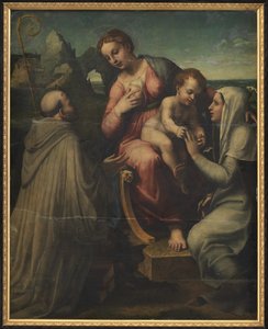 Madonnaen og barnet med hellige af Francesco Menzocchi