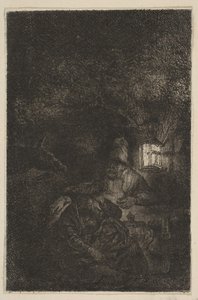 The Rest on the Flight into Egypt: A Night Piece omvendt kopi, slutningen af det 18.-midten af det 19. århundrede. af Francesco Novelli
