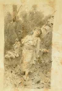 Hyrdinden, af Francesco Paolo Michetti (1851-1929), tegning.