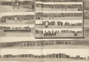 Tværsnit, som viser de forskellige aspekter af bygningerne vist i planen for Pom..., 1804. af Francesco Piranesi