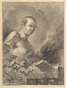 Portræt af G.B. Piranesi i efterligning af en antik buste, fra Opere vari di Architettur ..., 1750. af Francesco Polanzani