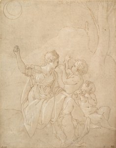 Klassisk kvindefigur Diana eller Venus med to spædbørn, ca. 1539-42. af Francesco Primaticcio