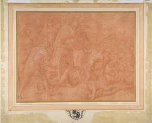 Ulysses og hans ledsagere kæmper mod cikonerne før byen Ismaros, studie..., 1555-60.
