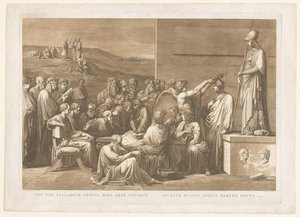 Allegorische verheerlijking af bogtrykkeren Giovanni Battista Bodoni Dette palladium geni, den vidunderlige kunst af typer / den berømte Bodoni, giver dig den ære at have (titel på objektet)