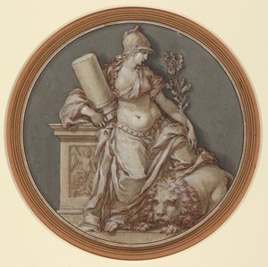 Allegory of Fortitude (pen og brunt blæk med grå og brun lavering, forhøjet med hvid gouache, over sort kridt)