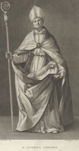 Sankt Andrea Corsini klædt sig ud som biskop af Fiesole, holder en krydser og kigger ..., ca. 1780-1841.