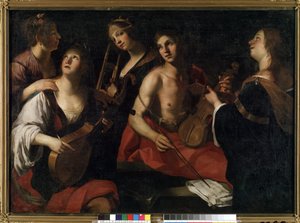 Koncerten (Koncert). Maleri af Francesco Rustici (ca. 1575-1626). Olie på lærred