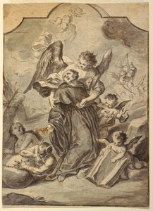 Tegning, Vision af hellig benediktinermunk, 1776 af Francesco Saverio Mergolo