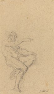 En siddende nøgen mand, der peger til højre af Francesco Solimena