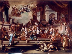 Heliodore (Heliodoros) Englenes jagt på templet Maleri af Francesco Solimena dit l