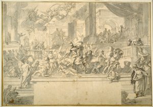 Heliodorus drevet fra templet (pen og blæk med vask over kridt på papir) af Francesco Solimena