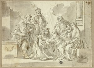 Den hellige familie med helgener af Francesco Solimena