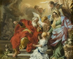 Jomfruens uddannelse, ca.1680 (olie på kobber) af Francesco Solimena