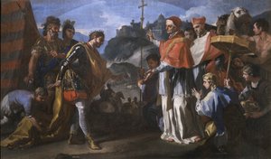 Mødet mellem Kong Ratchis af Longobarderne og pave Zacharias under belejringen af Perugia af Francesco Solimena