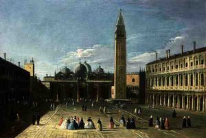 Udsigt over Piazza San Marco, Venedig (olie på panel)