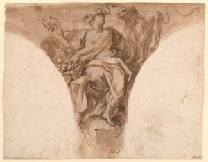 Tegning, Afrika, Design til en pendel i dåbsvestibulen i Peterskirken, Rom, 1713-26 af Francesco Trevisani