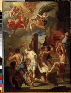 Fire hellige martyrer. Maleri af Francesco Trevisani (1656-1746). Olie på lærred, 50 x 38 cm. Romersk kunst, italiensk barokstil. Statens M. Ciurlionis kunstmuseum, Kaunas (Litauen).