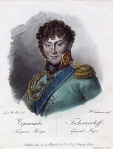 Portræt af grev Alexander Ivanovich Chernyshov (Prins Alexandre Ivanovitch Tchernychev ou Tchernychiov ou Czernichev) (1786-1857) - Vendramini, Francesco (1780-1856) - 1813 - Radering, akvarel - 224,2x18, af Francesco Vendramini