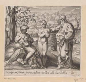 Gud skaber mand og kvinde Malerier i Raphaels Loggia (serietitel) La Sacra Genesi (serietitel) af Francesco Villamena