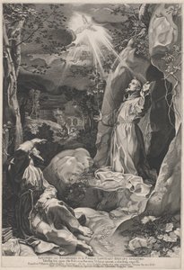 Saint Francis modtager Stigmata af Francesco Villamena, after Federico Barocci