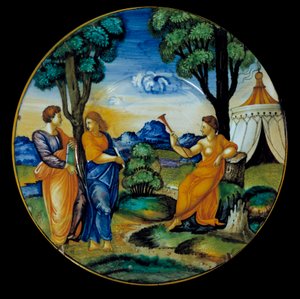 Fajancefad lavet af Francesco Xanto Aveli (aktiv omkring 1530/1540) repræsenterende Parnassus. Indse i Urbino. 1530. Paris, Louvre-museet