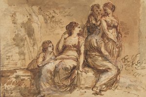 Fem unge kvinder i et landskab, 1702-88. af Francesco Zuccarelli
