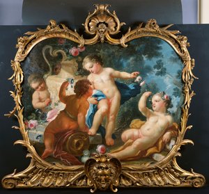 En overdør med Putti Disporting af Francesco de Mura
