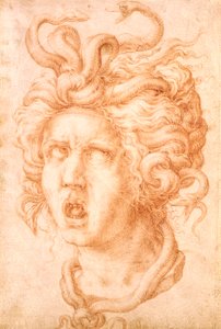 Medusa (rødt kridt på råhvidt lagt papir) af Francesco de Rossi Salviati Cecchino
