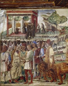 Allegori af juli måned, detalje af Jupiters triumf, en bryllupsscene detalje - fresko af Francesco del Cossa (ca. 1436-vers 1478) Ferrara (Ferrara) Palazzo Schifanoia, Salone dei Mesi af Francesco del Cossa