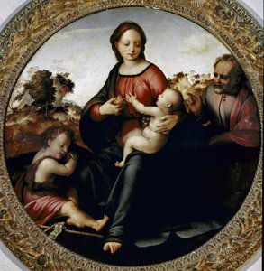 Hellig familie med den lille Johannes Døber (Hellig familie med den lille Johannes Døber) Maleri af Francesco di Cristofano dit il Franciabigio (1482 Ð1525) ca. 1516 Dim 97 cm Florence Galleria del 