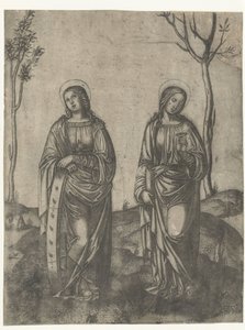 Saints Catherine med et knækket hjul og Lucia med øjne på et fad af Francesco di Francia (attributed to)