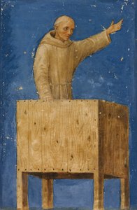 Sankt Bernardino prædiker fra en prædikestol, ca. 1470-75.