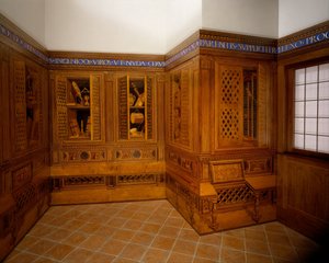 Studiolo fra hertugpaladset i Gubbio, ca. 1478-82 (valnød, bøg, palisander, eg og frugttræ på valnødbund)