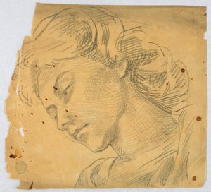 Skitse af en kvindes hoved af Francis Augustus Lathrop