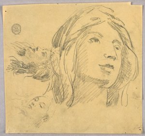 Skitser af tre hoveder af Francis Augustus Lathrop
