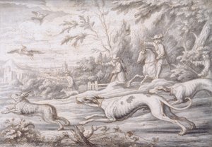 Harejagt (pen, brun blæk og grå vask på papir) af Francis Barlow