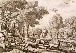 Otterjagt ved en flod, graveret af Wenceslaus Hollar, 1671 af Francis Barlow