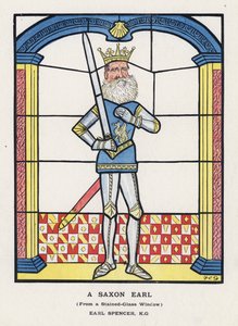 En saksisk jarl, fra et farvet glasvindue, Earl Spencer (farve litho) af Francis Carruthers Gould