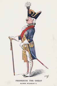 Frederik den Store, kejser Wilhelm II (farve litho)