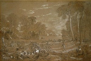 Studie til guldalderen (blyant og kridt på papir) af Francis Danby