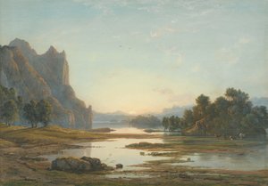 Solnedgang over et flodlandskab af Francis Danby