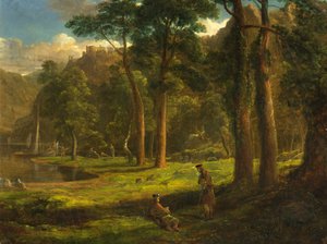 Warriors Reposing in a Mountain Glen, ca. 1824 (olie på papirmasse) af Francis Danby
